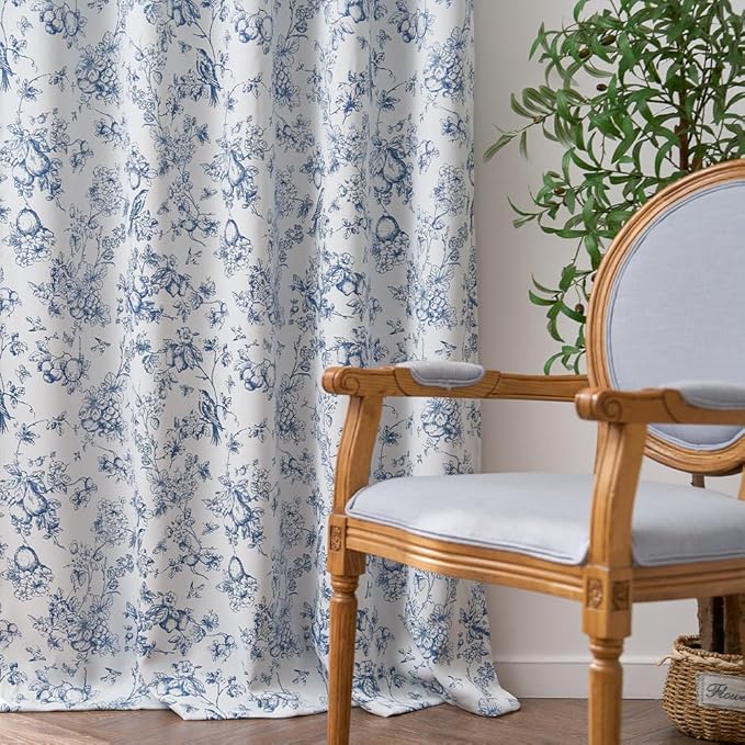 jinchan 95% Blackout Floral Curtains 63 Inch Length, Printed Flower Blue - Image 8