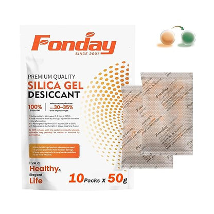 50g x 10 packs Fonday Rechargeable Silica Gel Desiccant Packets Food Grade Fast by Fonday