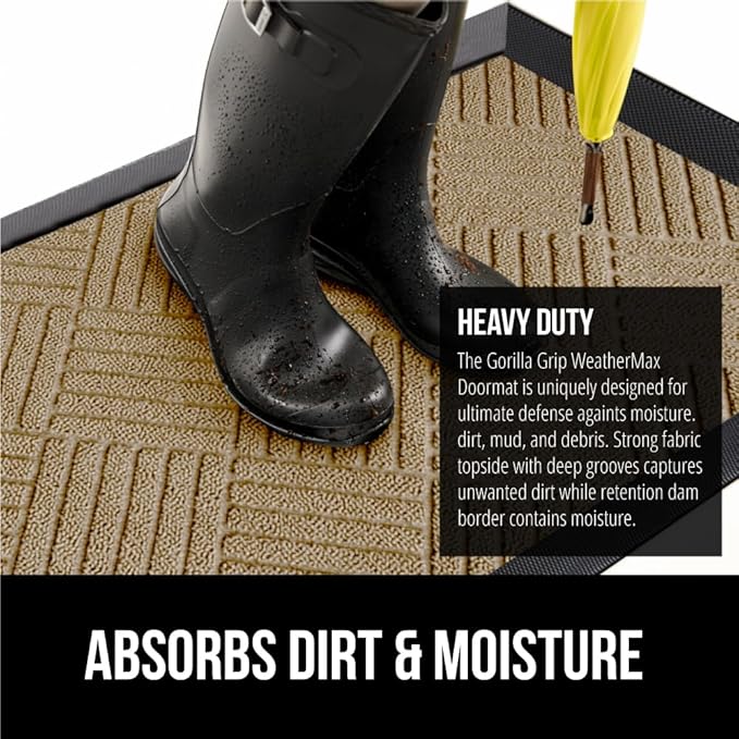 GORILLA GRIP 100% Waterproof All-Season WeatherMax Doormat US Designed Natural - Image 4