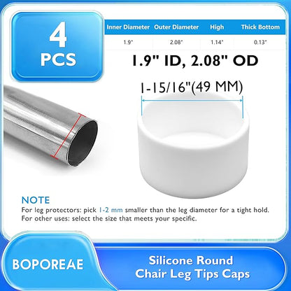4 Pcs 1-15/16" Round Chair Leg Tips Caps, Silicone Rubber Furniture Leg Floor - Image 9