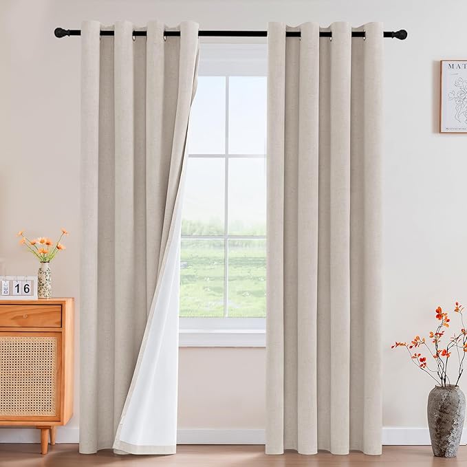 PrinceDeco Thick Linen Blackout Curtains Room Darkening Curtains 84 Inch Length by PrinceDeco
