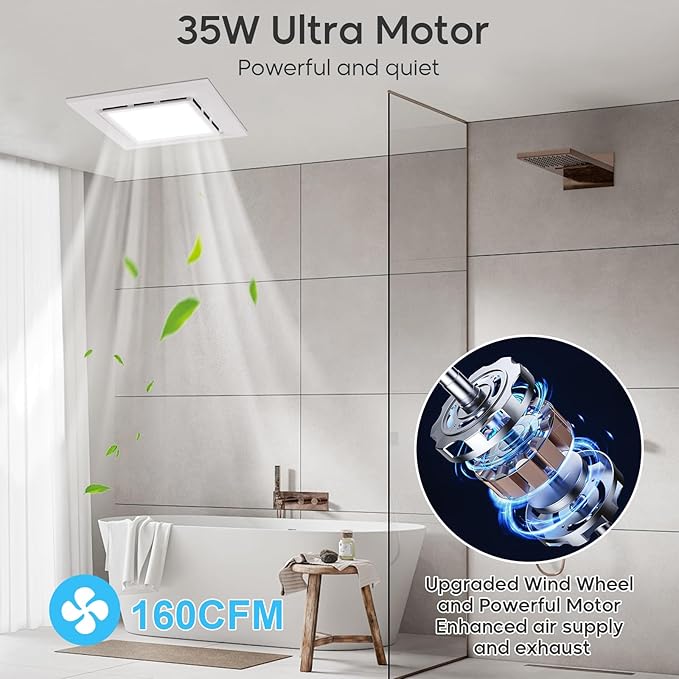12" Bathroom Exhaust Fan with Light Ultra Quiet Ventilation Fan Combo 1.0 Sone - Image 4