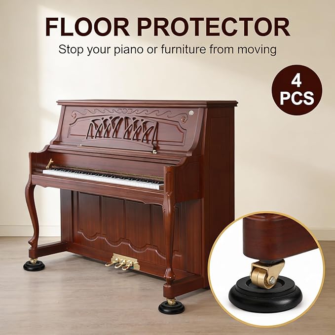 4 Pcs Solid Wood Upright Piano Caster Cups, Non-Slip & Anti-Noise - Image 3