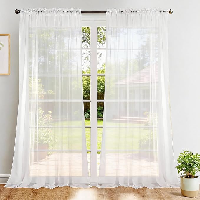 Dreaming Casa Solid Sheer Curtains Draperies White Rod Pocket 2 Panels 72" W x by DreamingCasa