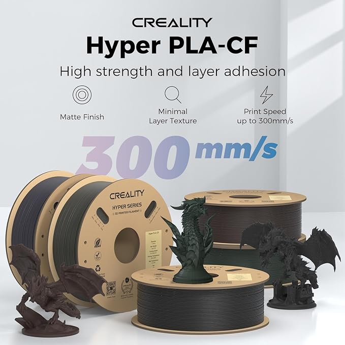 Official Creality Hyper PLA-CF Filament 1.75mm, High Speed PLA-CF 30-300mm/s 3D - Image 2