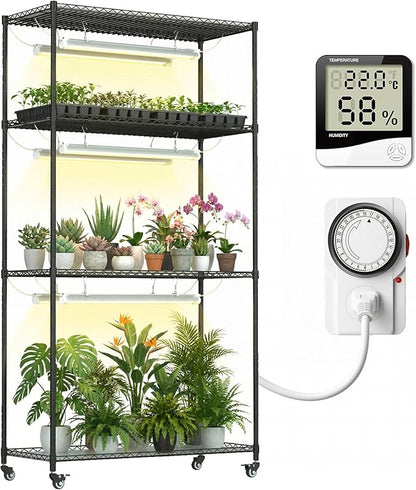 Plant Stand with Grow Lights, 4-Tier Plant Shelf, 6 Sets 3-Color LED Grow Light by ZOYOYES