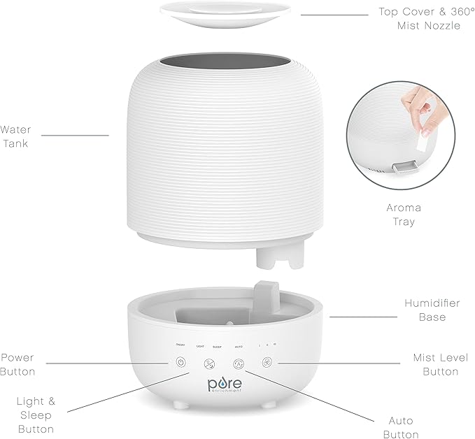 Pure Enrichment® HUME™ Sense Top Fill Humidifier – Large 3L Tank, Auto Mode - Image 4