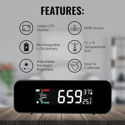 CO2 Monitor CO2 Meter Detector, Rechargeable Indoor Air Quality Monitor - Image 5