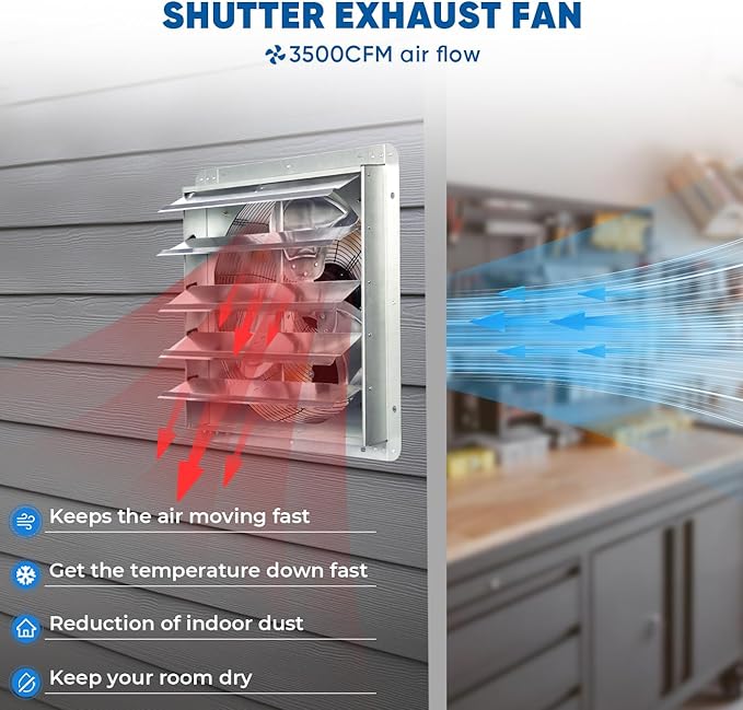 KEN BROWN 20 Inch Shutter Exhaust Fan, Gable Vent Fan, Wall Mount Ventilation - Image 5