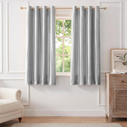 BULBUL Light Grey Velvet Curtains 63 inch Luxury Elegant Living Room Curtain by ModernShinyVelvetCurtains