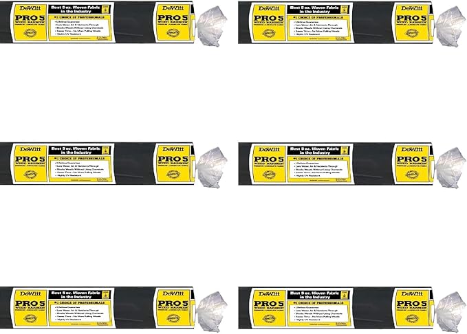 Dewitt 6-Pack Pro-5 Weed Barrier Fabric 5 oz, 4 x 250 Feet – Heavy-Duty Woven by DeWitt