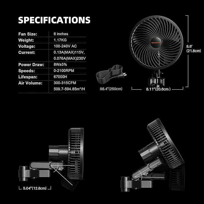Spider Farmer New Grow Tent Clip Fan 6", EC Motor, Custom 10 Dynamic Wind - Image 7