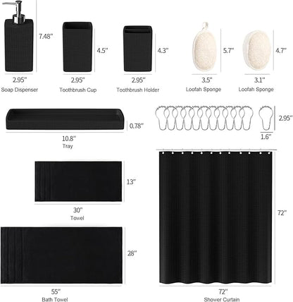 Resin Black Bathroom Sets, Bath Towel Set, Natural Loofah Sponge, Soap Dispenser - Image 8