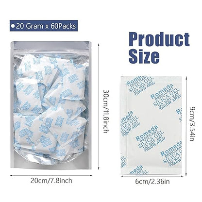 Romeda 60 Pcs 20 Gram Silica Gel Packs, Transparent Desiccant, Desiccant Packets - Image 2
