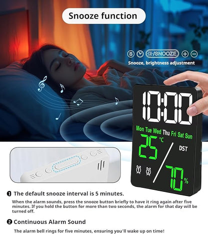 Digital LED Alarm Clock with Thermo-Hygrometer, Dual Alarms, Date & Year Display - Image 6