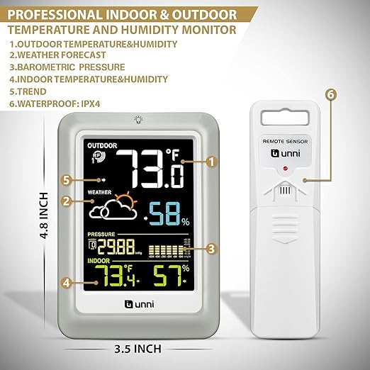 Indoor Outdoor Thermometer Wireless Weather Stations, - Image 6