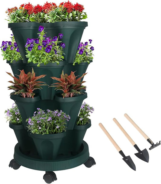GameXcel Vertical Planter 4 Tier Stackable Planters Garden Planters Strawberry by GameXcel