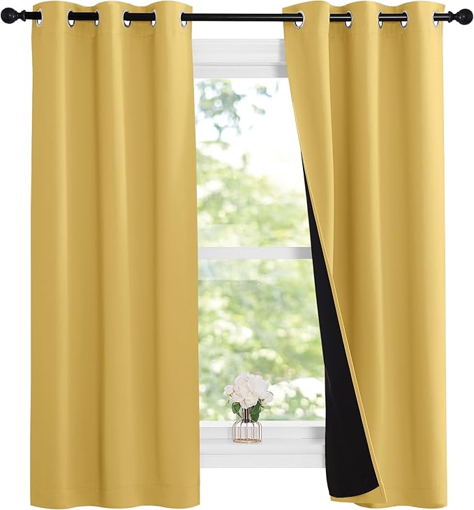 NICETOWN Bright Yellow Full Shade Curtain Panels, Pair of Thermal Insulated & by NICETOWN