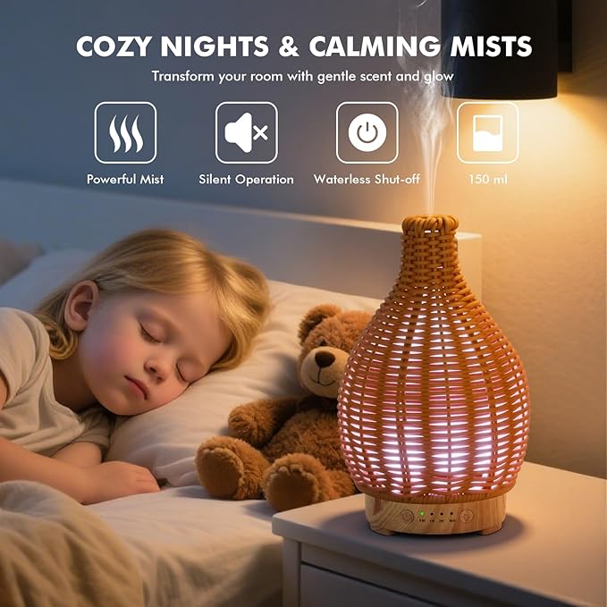 Boho Essential Oil Diffuser for Home -150ml Ultrasonic Fragrance Diffuser - Image 4