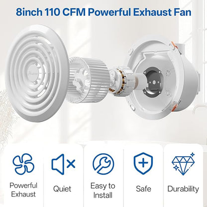 8 Inch Round Bathroom Exhaust Fan，110 CFM 1 Sone Powerful and Quiet Bathroom - Image 7