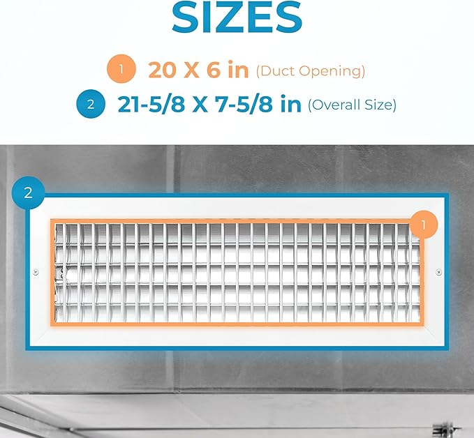Aluminum 20 x 6 In Heater Vent Deflector Wall AC Grille – Premium Register Vent - Image 3