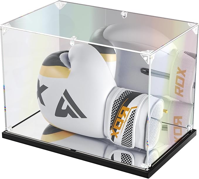Boxing Glove Display Case with Mirror Back and Base, Acrylic Display Case by KOLIPI