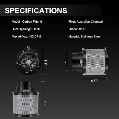 MELONFARM 6 inch Air Carbon Filter Smelliness Control - Image 6