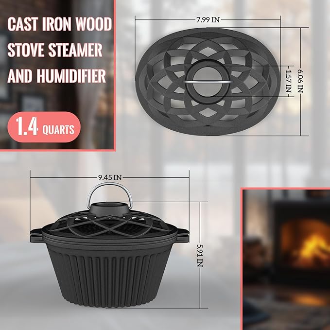 Cast Iron Wood Stove Cooking Bundle, 1.4Qt Steamer/Humidifier + Garlic Roaster - Image 5
