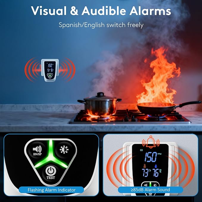 5-in-1 Carbon Monoxide Detectors Plug in, Smoke Alarm & Natural Gas Leak - Image 3