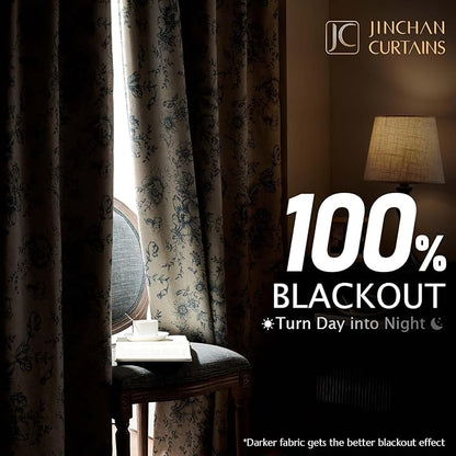 jinchan Blackout Linen Blend Curtain Floral Blackout Curtains - Image 2