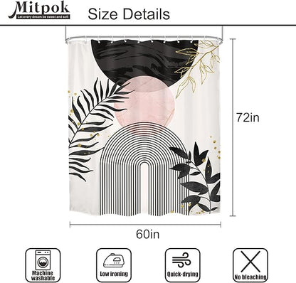 Black Pink Boho Shower Curtain Mid Century Modern Abstract Bohemian Minimalist - Image 5