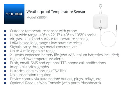 YoLink Weatherproof Fluid, Surface Extreme High/Low Temperature Sensor - Image 2