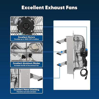 KEN BROWN 12 Inch Shutter Exhaust Fan, Gable Vent Fan, Wall Mount Ventilation - Image 3
