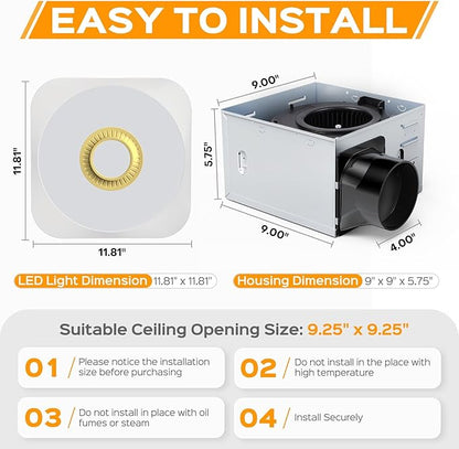 Bathroom Exhaust Fan with Light, 36W Quiet Vent Fan - Image 8