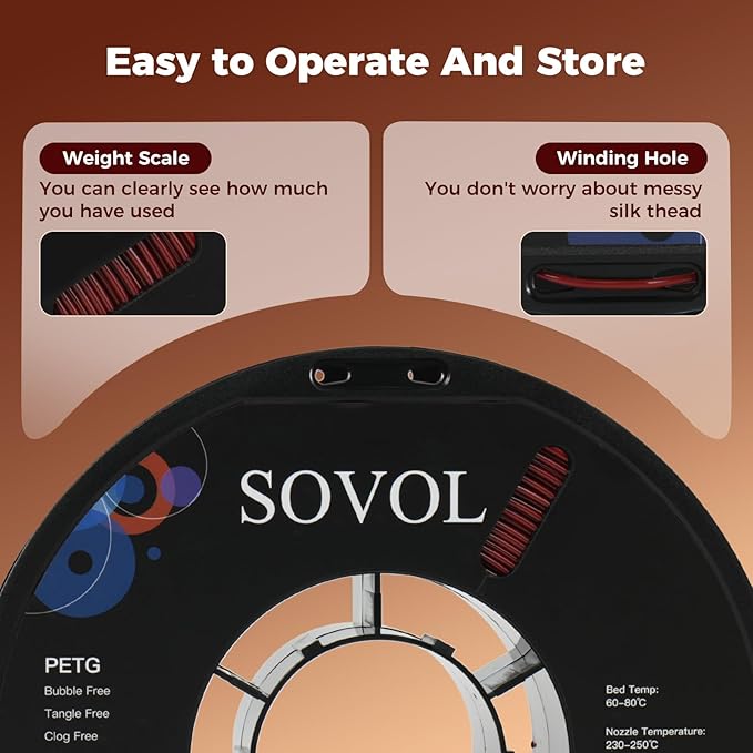 Sovol 3D Printer PETG Filament 1.75mm 1KG, High Precision, Strong Toughness - Image 7