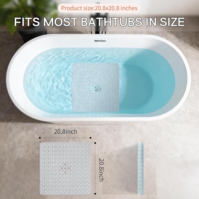 Anti-Slip Bathtub Shower mat, 20.8×20.8（Approximately 53×53cm） inch Soft - Image 3