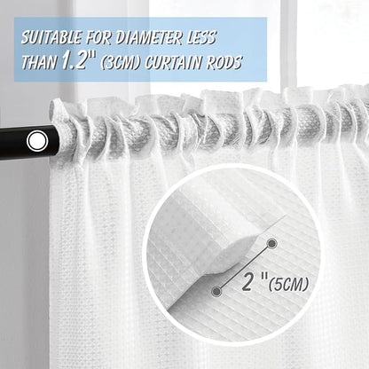 Home Queen White Waffle Bathroom Window Curtains, Water Repellent Rod Pocket - Image 4
