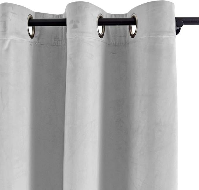 ChadMade Extra Wide Blackout Lined Premium Velvet Curtain Silver Grey 120Wx102L - Image 2