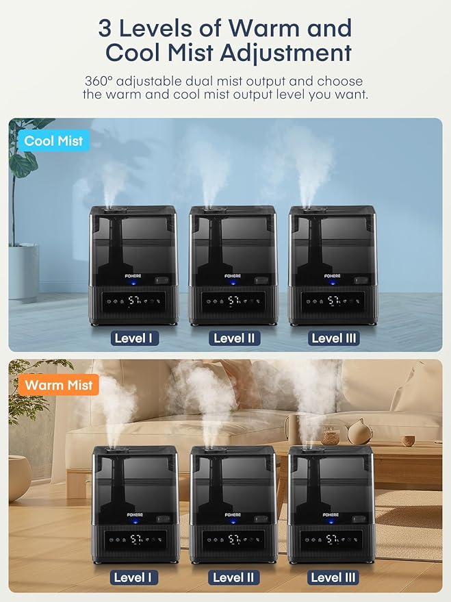 FOHERE Smart Humidifiers for Bedroom, 6L Warm and Cool Mist Quiet Humidifier - Image 7