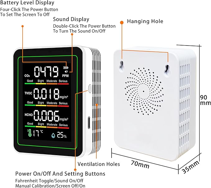 Professional Indoor Air Quality Monitor, 5 in 1 Portable Smartair Quality Tester - Image 7
