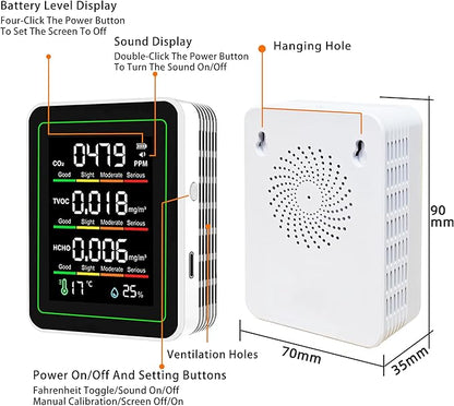 Professional Indoor Air Quality Monitor, 5 in 1 Portable Smartair Quality Tester - Image 7
