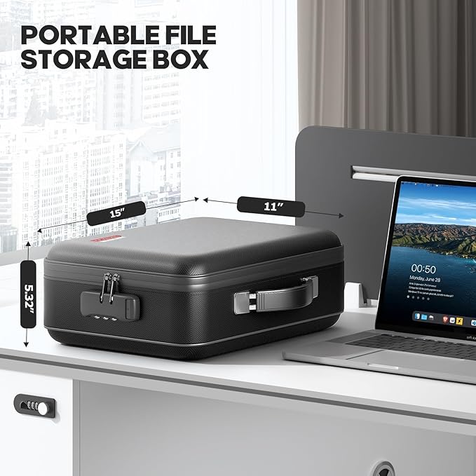 Fireproof Document Box, Hard Case Highly Flame-Resistant Fire Proof Waterproof - Image 2