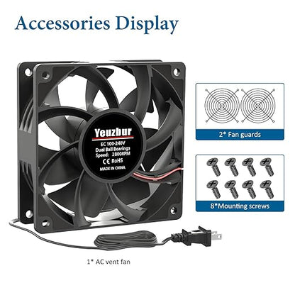 EC Axial Fan, Yeuzbur AC Vent Fan 110V 120V 240V Small Exhaust Fan 120mm x 38mm - Image 4