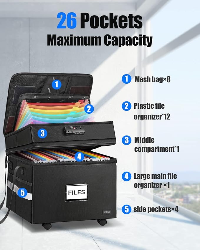 DEEGO Rolling File Box, Fireproof Document Box - Image 4