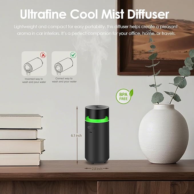 HODEMI Portable Smart Car Essential Oil Diffuser, Cordless Mini Cold Mist - Image 3