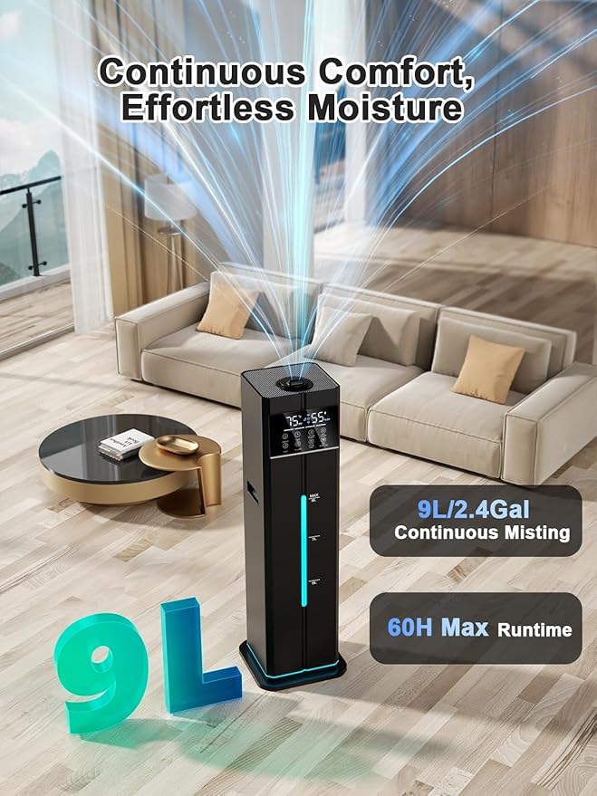 9L/2.4Gal Smart Cool Mist Humidifier, Top Fill Quiet Humidifier Large Room - Image 3