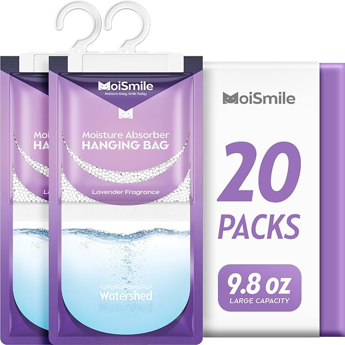 Moisture Absorbers 20 Pack Lavender Fragrance, Hanging Closet Dehumidifier Bags by MoistureAbsorbers
