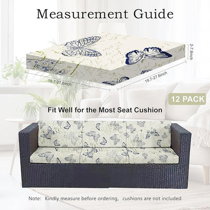 12pcs Outdoor Printed Sofa Seat Cushion Covers Strechable, Waterproof Elastic - Image 2