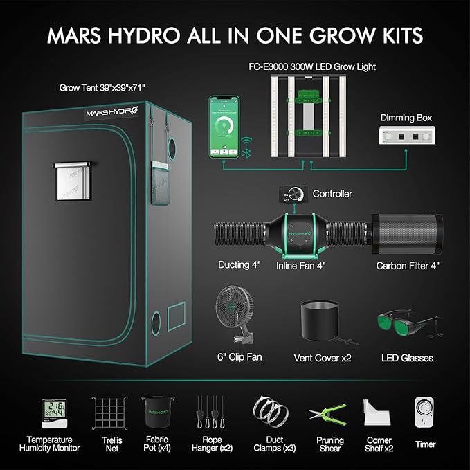 Mars Hydro 3x3 Smart Grow Tent Kit Complete System, FC-E3000 APP Control - Image 2