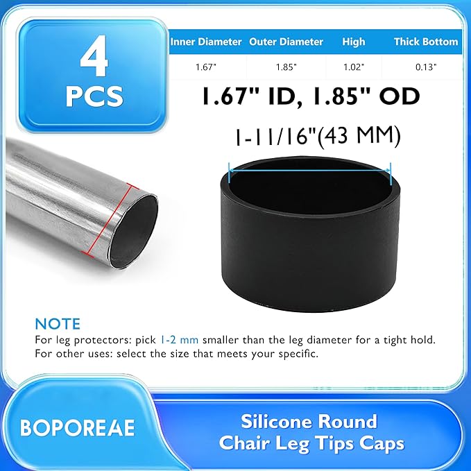 4 Pcs 1-11/16" Round Chair Leg Tips Caps, Silicone Rubber Furniture Leg Floor - Image 9